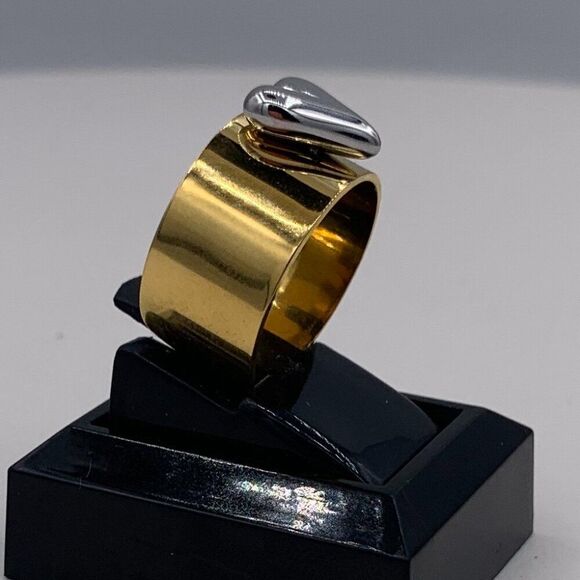 Ring, new, gold coloured stainless steel, adjustable, heart, cigar band - Picture 5 of 16